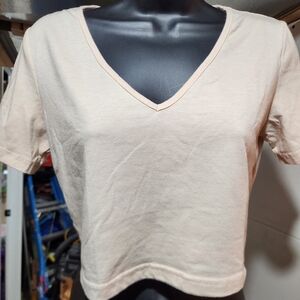 ROMWE Cream V-Neck Crop Top